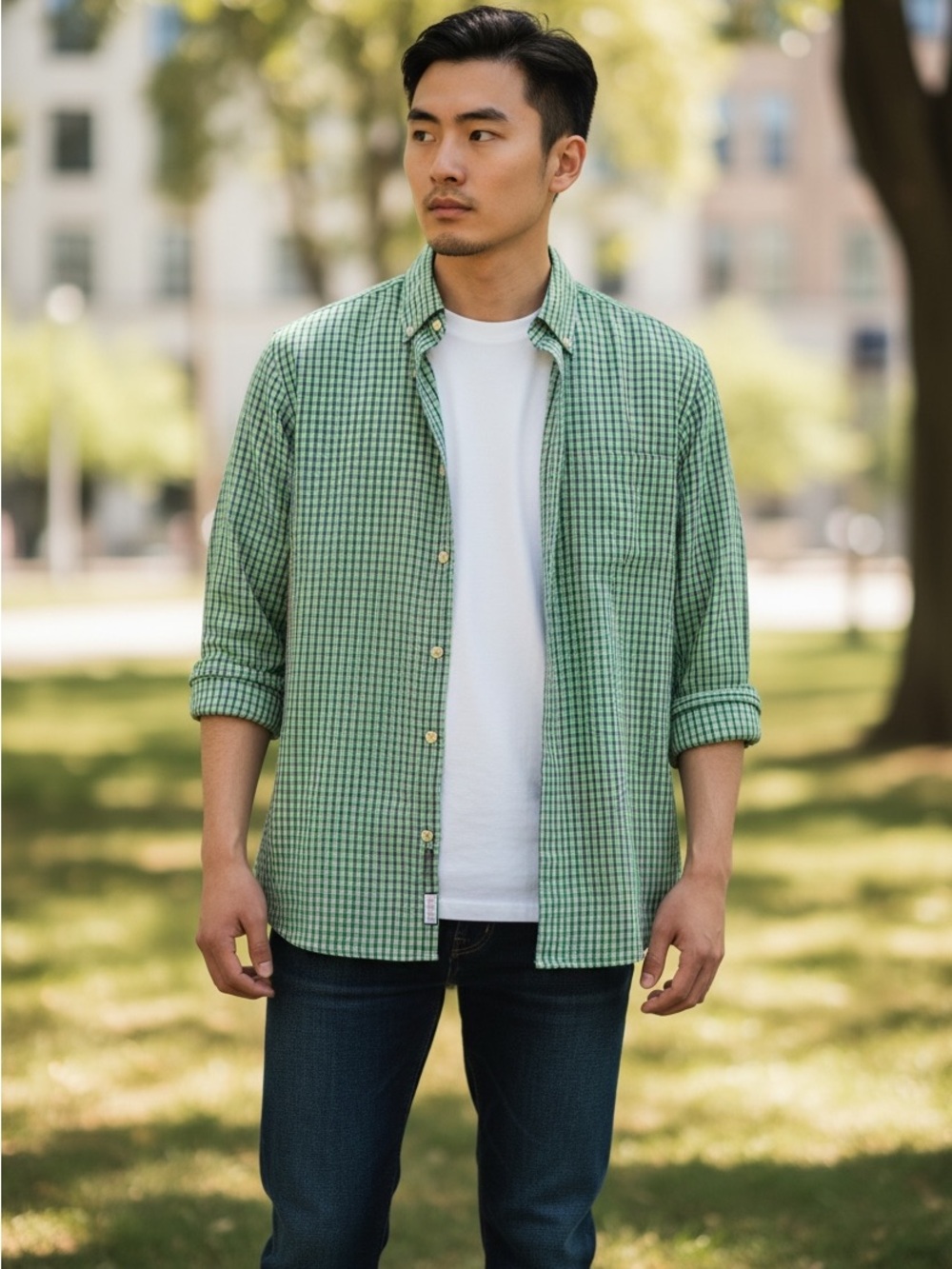 Bugatchi Green Gingham Button-Down Shirt